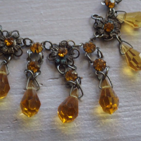 Gorgeous Antique Citrine Glass Necklace Choker - Picture 7 of 11